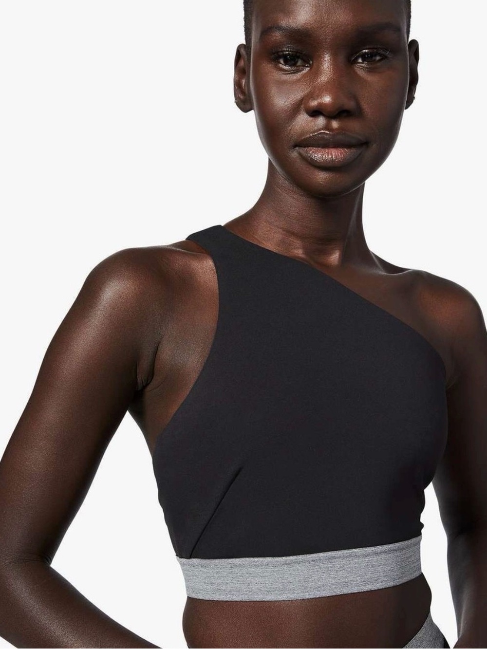 Lululemon Lab- Asymmetric Black One-Shoulder Crop Dress with Gray Band